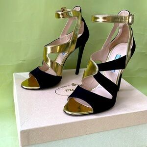Vintage black/gold Prada heels in original box